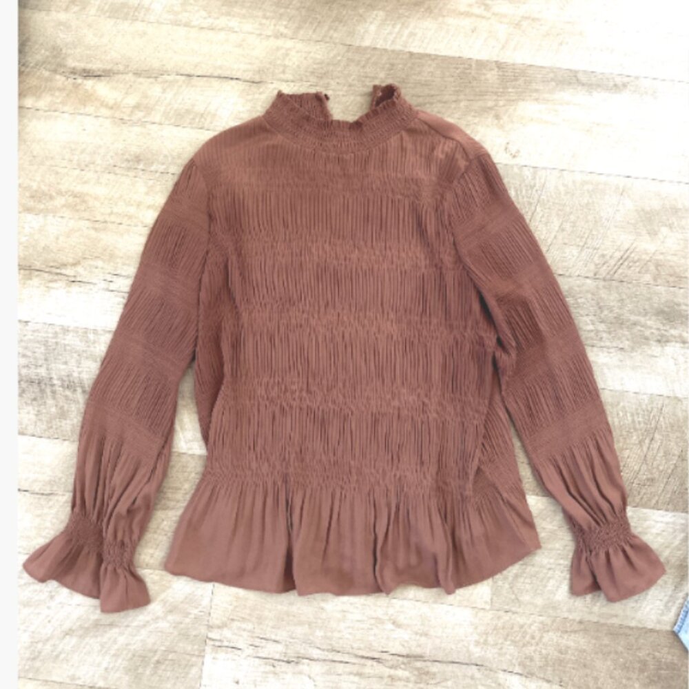 Adrianna Papell Mock Neck Long Sleeve Smocked Top. Size Medium - Picture 2 of 5
